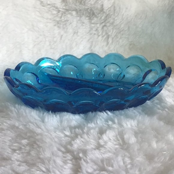 VTG Indiana Blue Glass Oval Divided Dish - Picture 4 of 5
